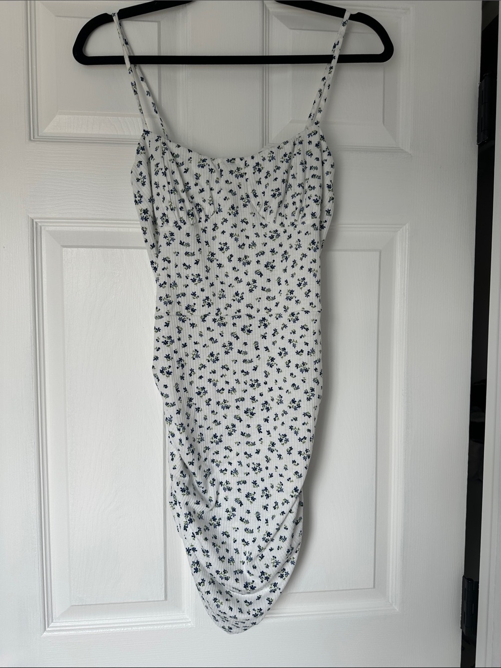 White Floral Mini Dress with Navy Accents